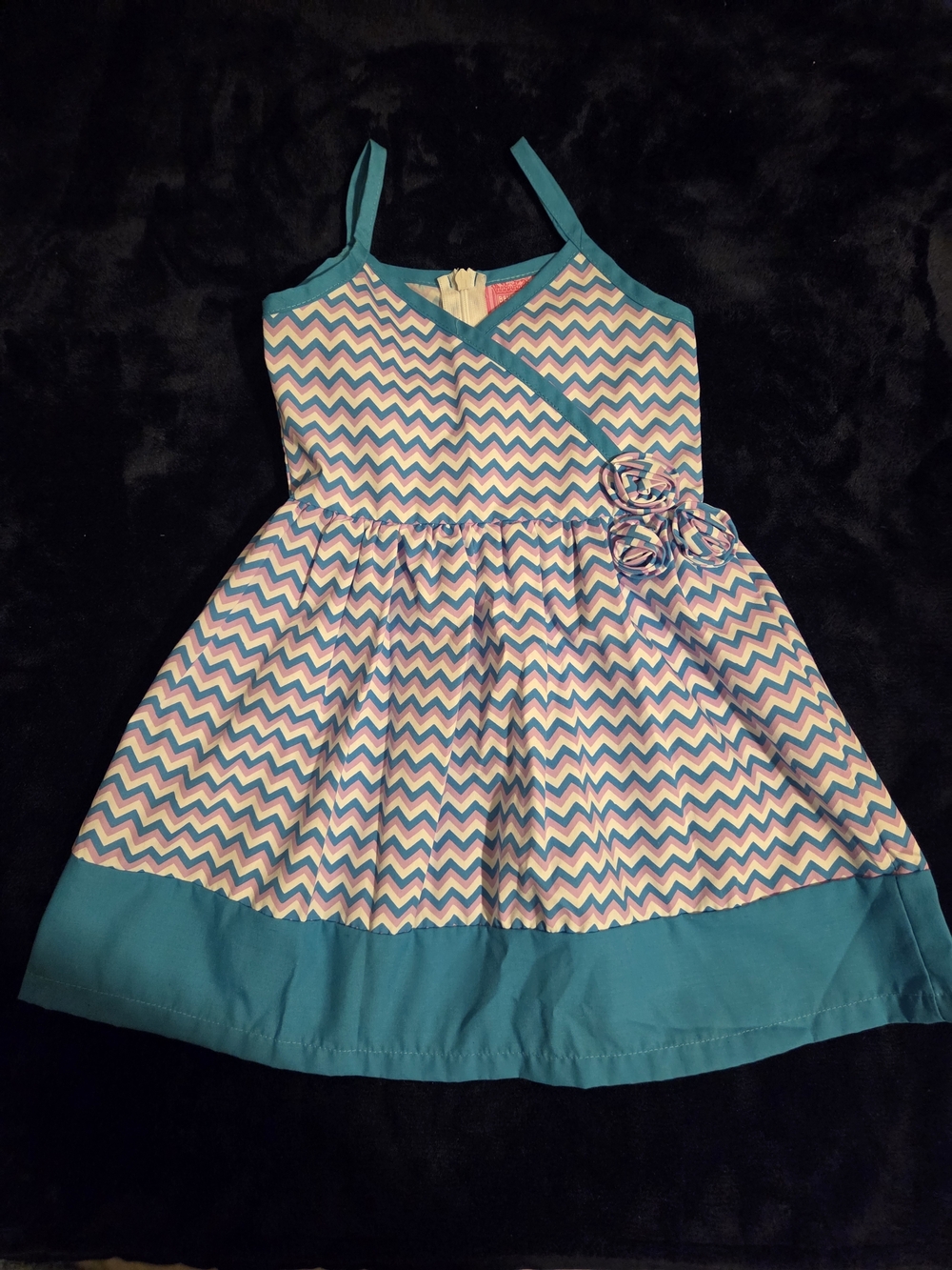 Girls 2T Teal Chevron Floral Accent Sundress